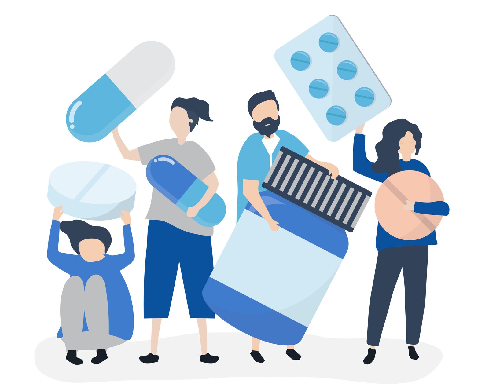 Characters of people holding pharmaceutical icons illustration
docterna health distribution